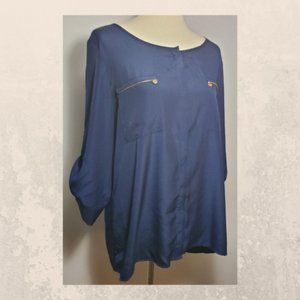Anne Klein Navy Blue Button Down Blouse Large